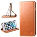 SHIELDON Slim Fit Leather Flip Wallet Case with Kickstand, Card Slots, Bill Compartment, Magnetic Closure for iPhone 6s / iPhone 6 4.7 Inch - Brown