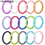 Rngeo Silicone Wedding Ring for Women, 15 Pack Thin Stackable Braided Rubber Wedding Bands, Comfortable Durable Fashionable Elegant Affordable & Friendly (Multicolored)