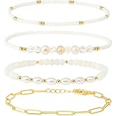 EQUBIO Gold Beaded Bracelet for Women,14K Plated Adjustable Stackable Link Bracelets,Non Tarnish Fashion Jewelry Set Gifts for Women Birthday Friendship