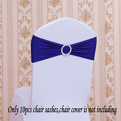 Fvstar 10pcs Royal Blue Party Chair Sashes Wedding Chair Ribbons Spandex Chair Cover Ties Bows for Baby Shower Valentines Decorations Without White Covers - Thumbnail 2