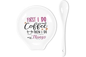 Uhealik Funny Coffee Colored Pattern Ceramic Coffee Spoon Holder-Coffee Spoon Rest -Coffee Station Decor Coffee Bar Accessories-Coffee Lovers Gift for Women Men-First I Do Coffee Then I Do The Things