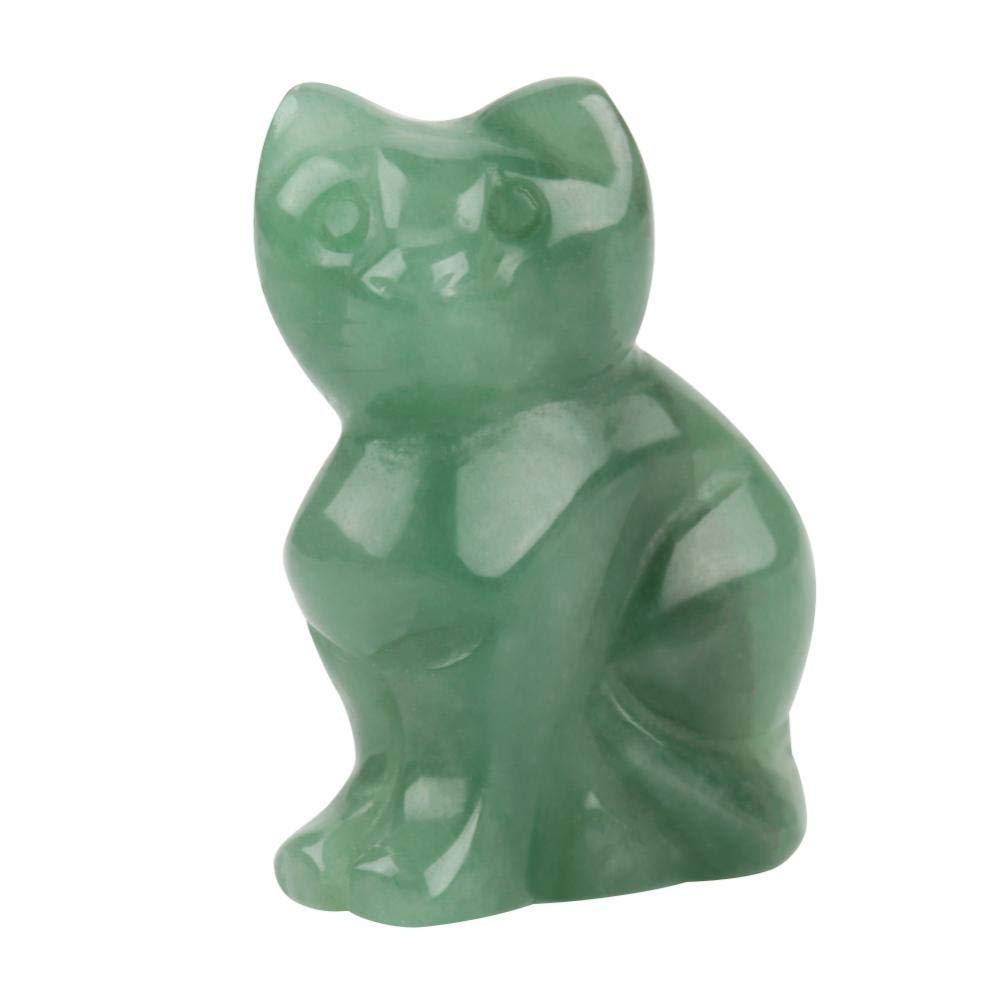 Walfront 1.5 Inch Colorful Natural Crystal Stone Lucky Cat Figurine, Hand Carved Cat-shaped Decor for Home, Unique Handmade Cat Statue, for Cat Lovers