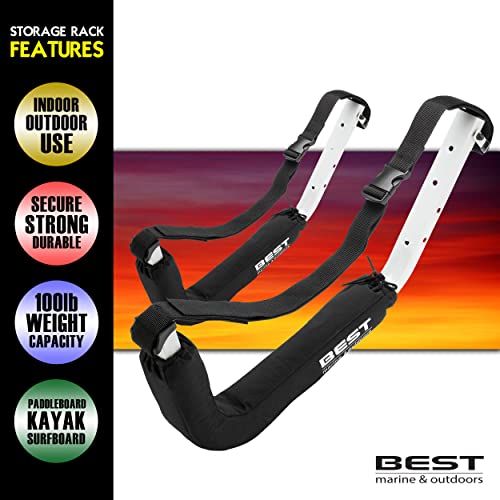Best Marine Kayak Storage Rack. Wall Mount Hooks for Kayaks, SUP Paddle
