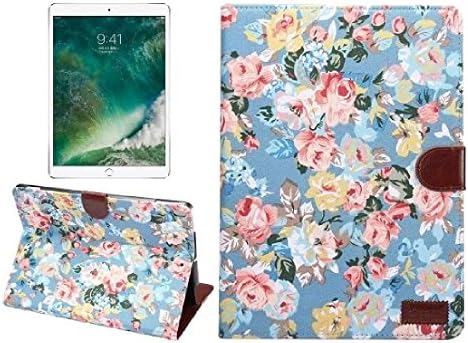 Ceslysun iPad Pro 10.5 Build in PU Leather Flip Folio Stand Smart Case,Flower Case with Auto Sleep Wake Function Card Holder for iPad Pro 10.5" 2017 Tablet. (Blue Floral)