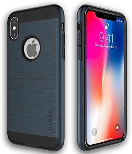 iPhone X Case,DAMPO [Meister]-[Brushed Metal Texture][Slim Fit] Heavy Duty Sturdy Bumper Soft PC TPU Shock Scratch Resist Protective Slim Armor Case For Apple iPhone X-Navy Blue
