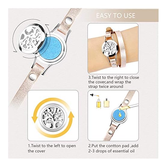 Essential-Oil-Diffuser-Bracelet-Aromatherapy-Bracelet-Jewelry-Stainless-Steel-Locket-Leather-Band-with-8pcs-Washable-Refill-Pads-Birthday-Gifts-for-WomenGirlfriend-MotherSisterAunt Essential-Oil-Diffuser-Bracelet-Aromatherapy-Bracelet-Jewelry-Stainless-Steel-Locket-Leather-Band-with-8pcs-Washable-Refill-Pads-Birthday-Gifts-for-WomenGirlfriend-MotherSisterAunt