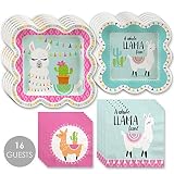 Big Dot of Happiness Whole Llama Fun - Llama Fiesta Baby Shower or Birthday Party Tableware Plates and Napkins - Bundle for 16