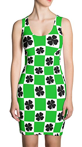 Women Irish ST.Patrick's Day Sexy Bodycon U Neck Green Clover Tank Mini Dress Green Checker & Clover S