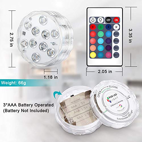 Candywe Submersible Led Lights, 4 Pack Submersible Lights Waterproof Remote Controlled RGB Changing Waterproof Lights for Pond Pool Fountain Aquarium Vase Hot Tub Bathtub Event Party and Home Decor - Thumbnail 6