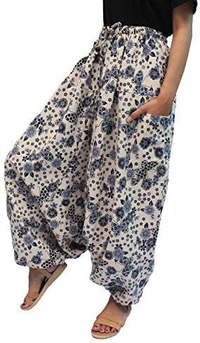 ChiangmaiThaiShop Mens Womens Boho Hippie Baggy Cotton-Linen Wide Leg Yoga Harem Pants