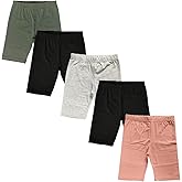 MISS POPULAR Girls 5-Pack Biker Shorts Cotton Spandex Elastic Waistband | Dance, Gymnastics.
