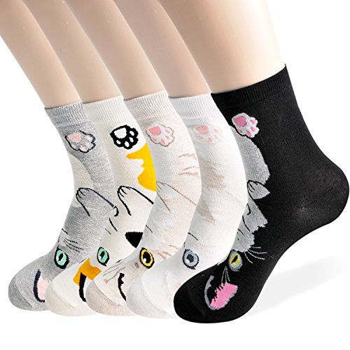 Womens Animal Painting Socks, Cute, Crazy, Adorable and Funny Soft Cotton Sock for Women, Girls, Ladies Free Size (5 kitties)