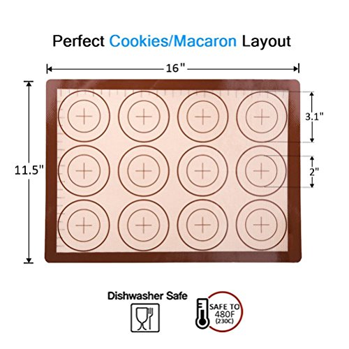 Silicone Baking Mat - Heat Resistant Non-Stick 16" x 11.5" Silicon Liner for Bake Pans & Rolling, Basting/BBQ/Pastry, Free Gift - Dishwashing Brush Scrubber Set - Thumbnail 2