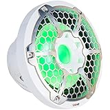 DS18 NXL10SUB Outdoor Marine Audio Subwoofer with RGB - 600 Watt MAX 300 Watt RMS 10-Inch White Waterproof Bass Loud Speaker For ATV/UTV Stereo Sound System, Under Helm or Box Case Mount in Small Boat