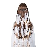 Hippie Feather Headband Indian headband - Handmade Feather Lightweight Indian Fashionable Style Headband (White)