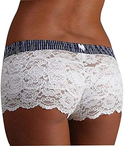 Bowiln Women Fitted Scallop Hem Crochet Lace Lingerie Boxer Briefs Underwear Knickers Mini Shorts