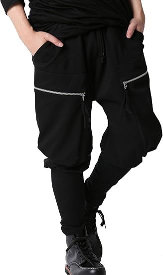 Amazon アズスーパーソニック As Super Sonic レイヤードパンツ ドロスト ロングリブ ファスナー付ポケット メンズ ブラック F ロングパンツ 通販