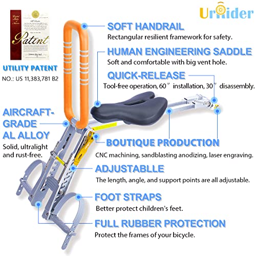 UrRider Child Bike Seat, Front Mount Kids Bike Seat,Fit Mountain Bikes, Cruiser Bikes, Folding