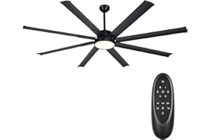 BIGIZMOS 72 Inch Industrial DC Motor Ceiling Fan with LED Light, ETL Listed Damp Rated Indoor or Covered Outdoor Ceiling Fans for Living Room Basement Sunroom Porch Patio, 6-Speed Remote Control, Black