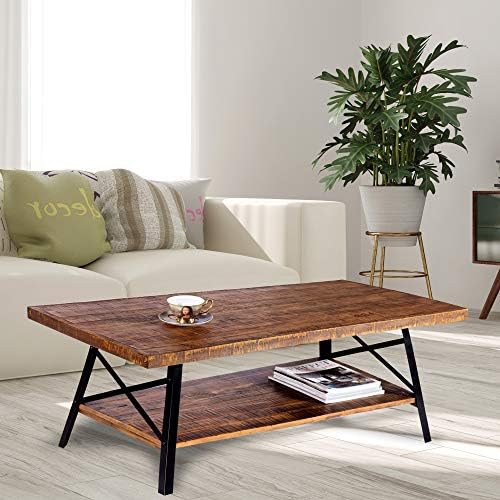 Olee Sleep 46" Cocktail Wood & Metal Legs Coffee Table Rustic Brown