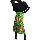 THLAI Womens Skirt Midi Skirt Tropical Plant Print Pink Zipper A-Line Long Skirts Spring Summer Skirt Floral