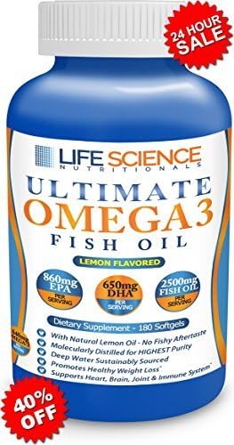 Omega 3 Fish Oil 180 Softgels Triple Strength 2500mg / 860mg EPA / 650mg DHA Burpless Sustainably Sourced Natural Supplement Pills by Life Science Nutritionals
