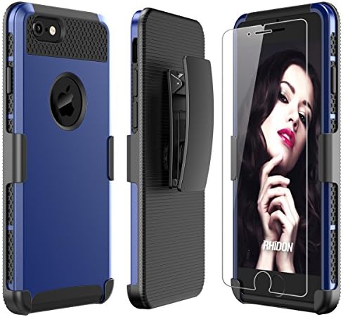 iPhone 6 Case, Rhidon Case Combo dual Layer Holster Open-Face Sport Cover with Holster Kickstand and Locking Belt Swivel Clip for iPhone 6/6S + Screen Protector (Navy Blue)