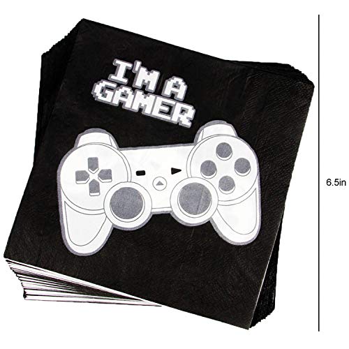 177 Piece Video Gaming Party Supplies Set Including Banner, Plates, Cups, Napkins, Tablecloth, Spoon, Forks, and Knives, Serves 25