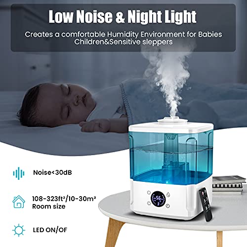 Solonsuo Humidifiers for Bedroom Home, 4.5L Top Fill Ultrasonic Mist Humidifier with Remote Control, Three Mist Modes, 360° Nozzle , Auto Shut-Off, Up to 40 H, Quiet Easy Clean, Filterless(350 sq)