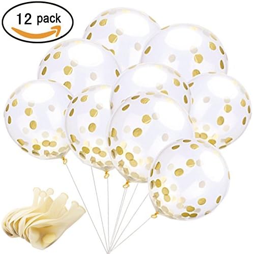 12 Pcs Gold Confetti Balloons 12 inch Clear Latex Balloons with Glitter Sequins for Birthday,Baby Shower,Bridal Shower,Wedding Party Decorations