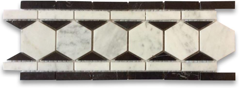 Amazon Com Stone Center Online Carrara White Italian Carrera Marble 2 Inch Hexagon Mosaic Border Listello Tile Polished Venato Bianco Marble Home Kitchen