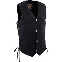 Milwaukee Leather DM1315 Men's Black Denim Classic Side Lace Snap Front Vest