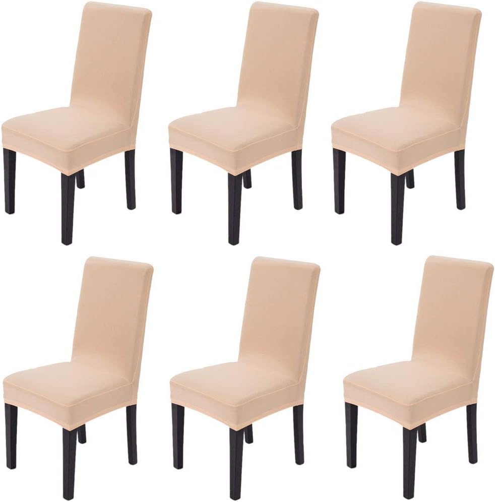 Nunbee 6pcs Solid Color Removable Chair Cover Stretch Elastic Slipcovers For Restaurant Weddings Banquet Hotel Chair Covering Home Decoration,Champagne