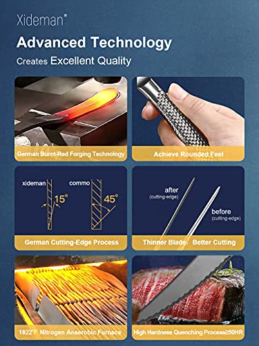 Xideman® Juego de cubiertos modernos martillado con cuchillo serrado 2 en 1 ultra afilado, Cubertería de 16-piezas de acero inoxidable 18/10, Cubiertos Set chapados en titanio para 4 personas (Negro)