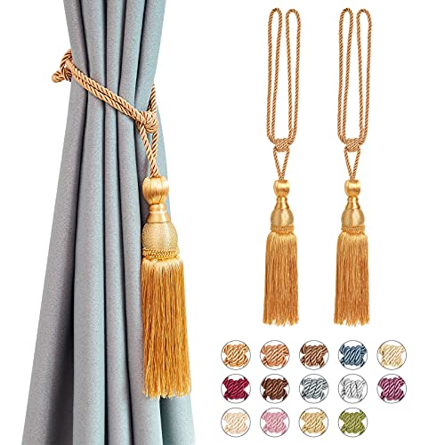 Pretty Jolly 2 Pack Mesh Ball Tassel Curtain Tiebacks European Vintage Style Curtain Holdbacks Handmade Braided Rope Decorative Drape Tie Backs for Home and Office Window Drapery (Orange)