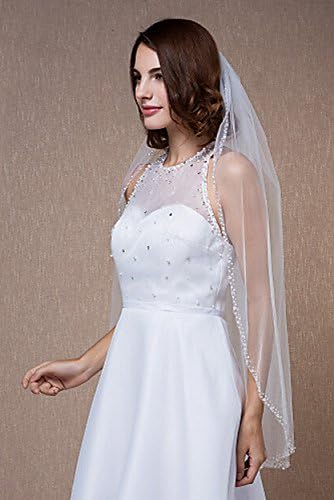 Bridal Weddding Veil White 1 Teir Fingertip Beaded Edge With Seed Beads Sequins