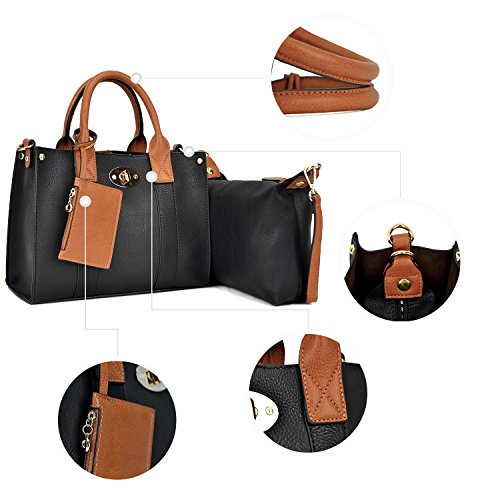 Women Handbag 3 Pieces Set Leather Shoulder Bag Satchel Purse 3 in 1 Simple Design White - Thumbnail 5