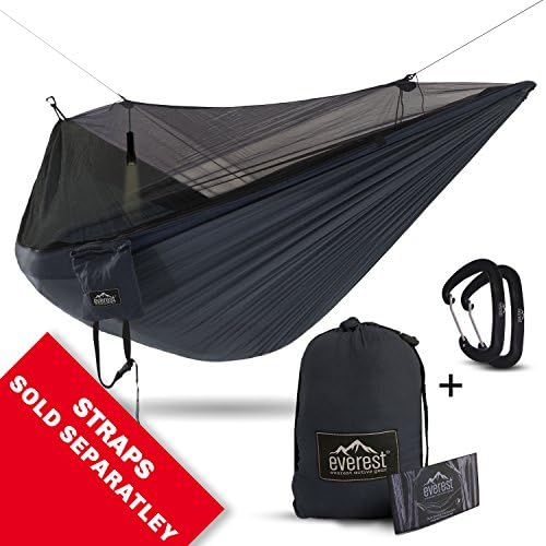 Double Hammock - Everest | Bug &amp; Mosquito Free Camping &amp; Outdoor Hammocks Tent Reversible Integrated BugNet YKK Zipper Ripstop Diamond Weave Nylon Includes Lightweight Carabiners | Navy/Charcoal