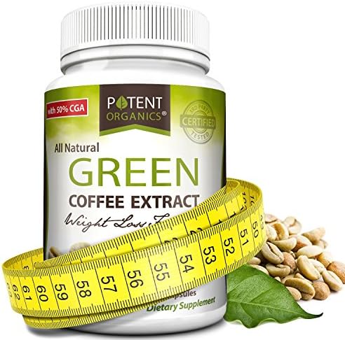 Potent Organics 100% Pure Green Coffee Bean Extract: Standardized To 50% Chlorogenic Acid โ Green Coffee Beans โ 800mg, 60 capsules (1 per serving) โ Organic Green Bean Coffee Extract