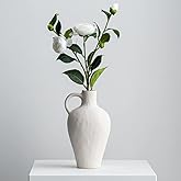 Handcrafted Ceramic White Vase,Antique Ceramic Vase,Creative Modern Home Decor,for Centerpieces, Kitchen, Office or Living Room,Vintage Pottery Gifts,Housewarming Gift,with Handle-Height 10”.