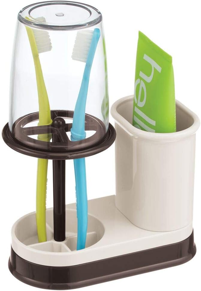 Zahnbürstenhalter Mit Becher & 3 Schlitzen – Kompakt, Rosa, Für Waschtisch, 7,2 X 22,3 Cm