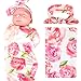 Newborn Baby Swaddle Blanket and Headband Value Set,Receiving Blankets, Pink Flower