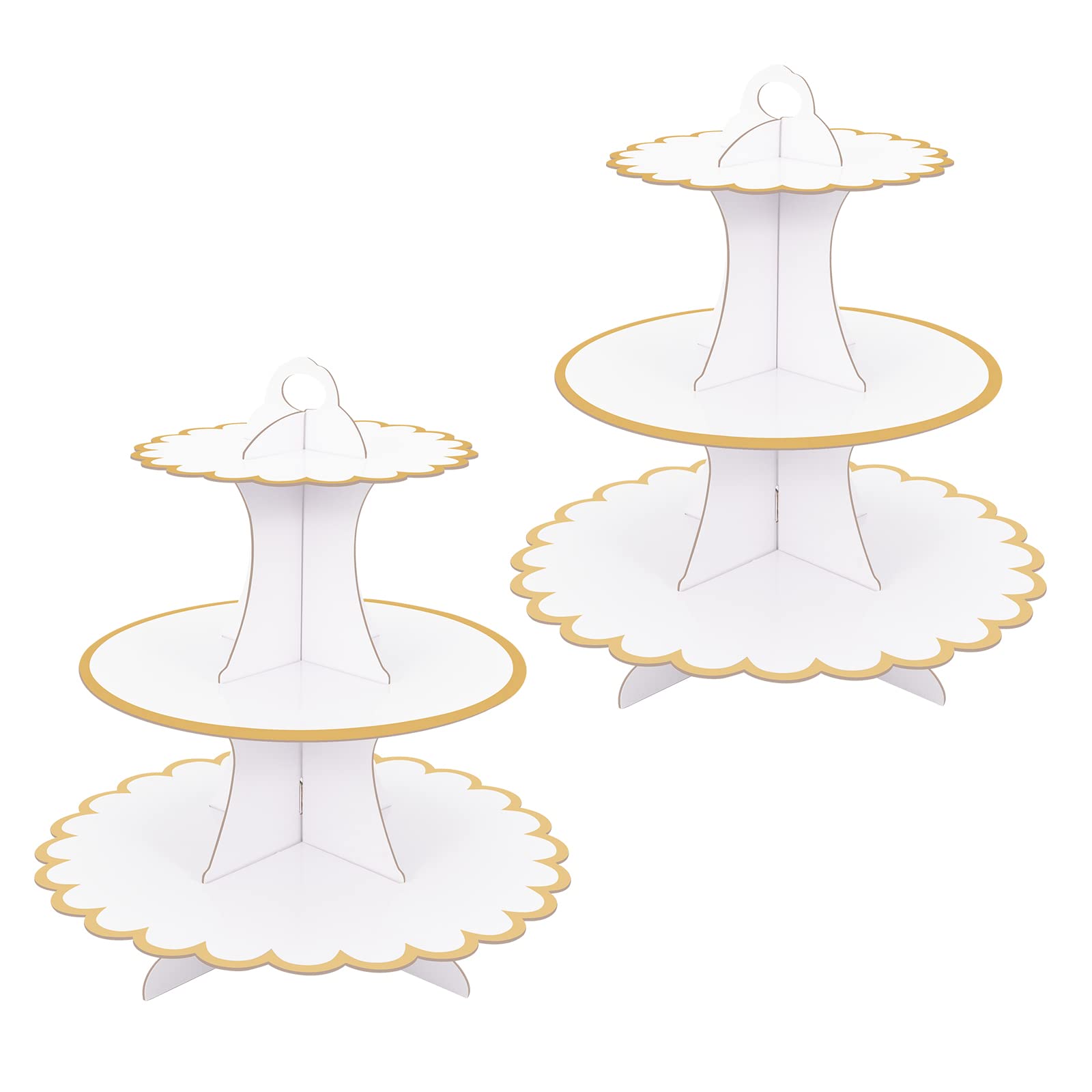 2 Pack White Cake Stand Cardboard Cupcake 3 Tier Cupcake Dessert Holder Cardboard Round Tower Cake Stands for Afternoon Tea 3 Tier Cake Stand for Birthday,Party,Baby Showers