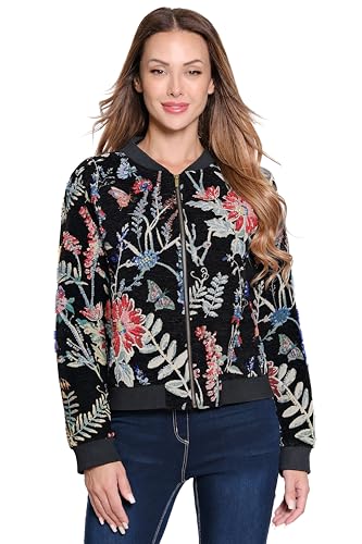 John-Mark Tapestry Zip Front Jacket with Beaded Details, Floral Multi, 3X