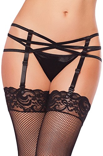 Seven Til Midnight Women's Strappy Elastic Caged Garter Belt, Black, One Size