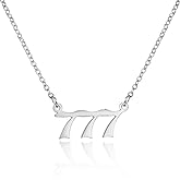 COLORFUL BLING Dainty Number Pendant Necklace Stainless Steel Choker 000 1111 111 222 333 444 555 666 777 888 999 Numerology Jewelry Gift for Women-Silver 777
