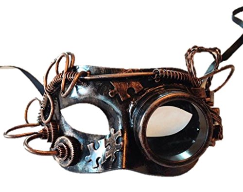 Copper Steampunk Half Mask Adult Men Gears Eye Goggle Venetian Costume Accessory