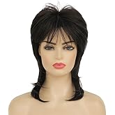 Dai Cloud Short Black Mullet Wigs for Women Shaggy Layered Fluffy Wig 80s Rocker Shoulder Length Curly Wig Cosplay Halloween Costume Wigs Hair Replacement Wigs