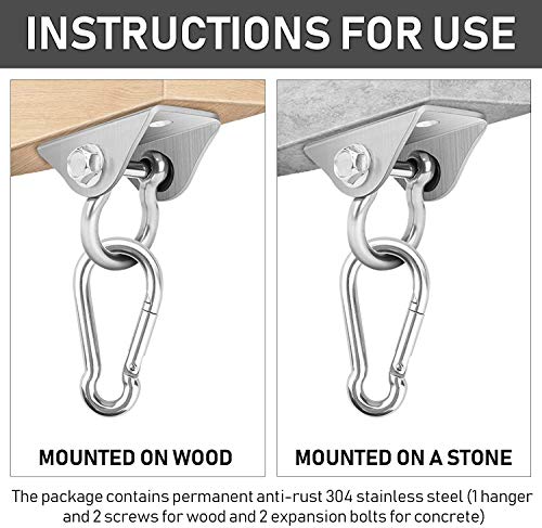 Deckenhaken Hängesessel, Edelstahl Schwerlast Deckenhalterung bis 450KG 180° Drehen Schaukelhaken Boxsack Aufhängung mit 4 Schraube für Beton Holz Hängematte Stuhl Sandsack, Yoga, Sling Trainer, Gym