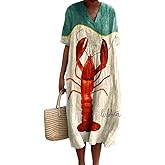 Epanus Women Summer V Neck Boho Print Maxi Dress Spring Casual Short Sleeve A Line Beach Vacation Long Dress with Pocket